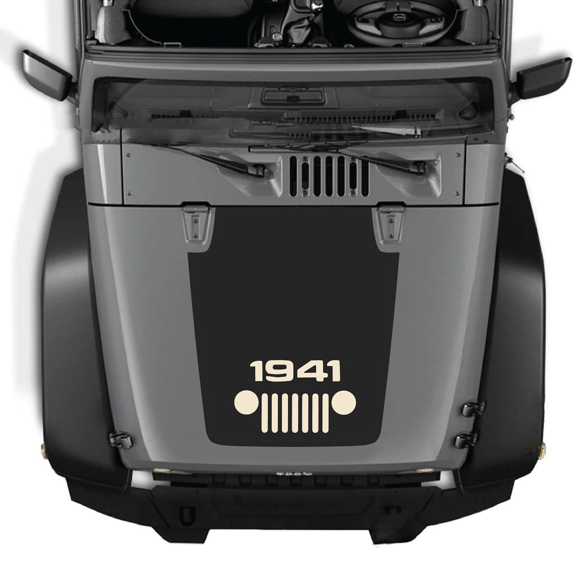 CarCode hood decal for Jeep Wrangler JK/JKU 2007-2018, Style #55, shown on vehicle with detailed design on hood surface.