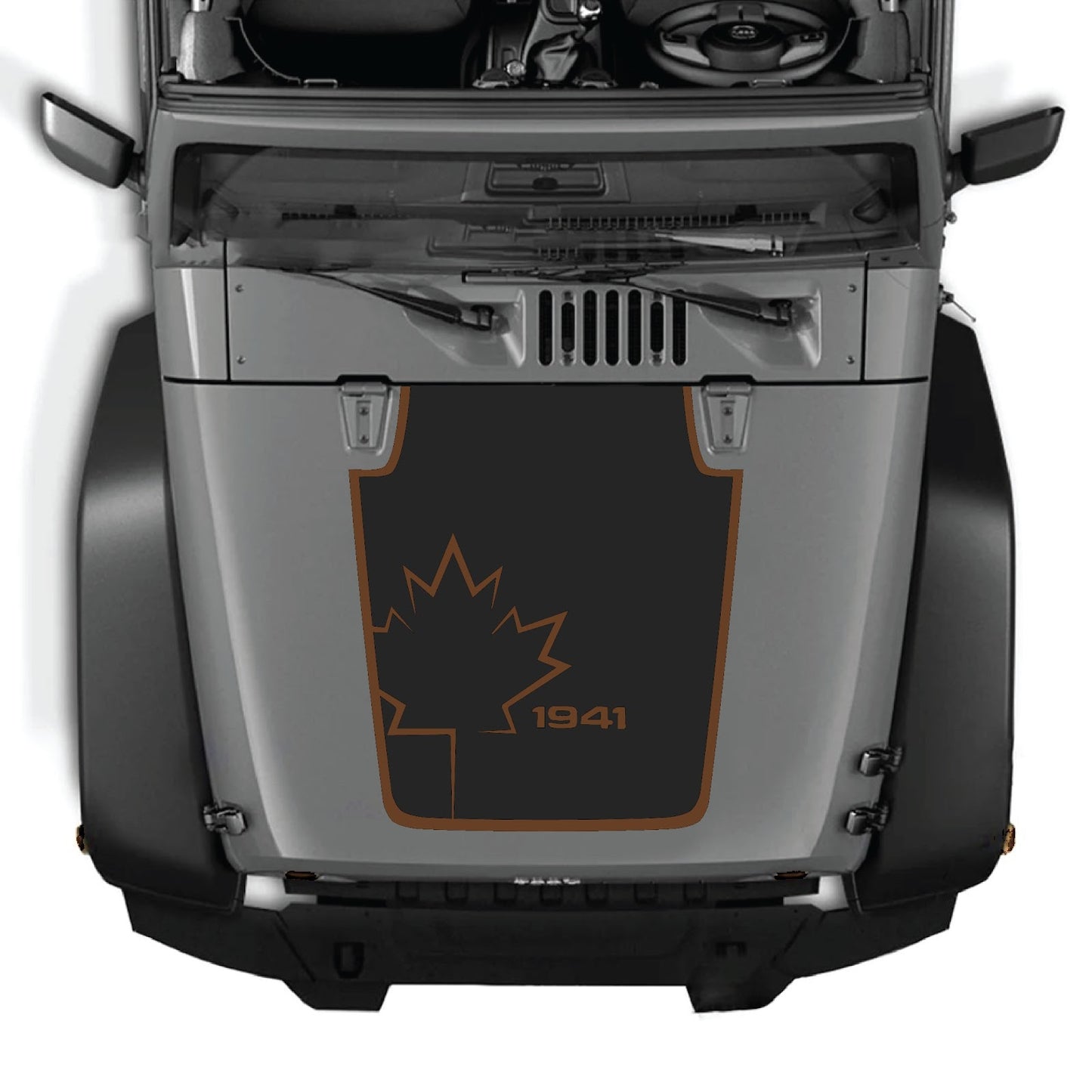 CarCode hood decal for Jeep Wrangler JK/JKU 2007-2018, style #18, black and white graphic design on the vehicle's hood