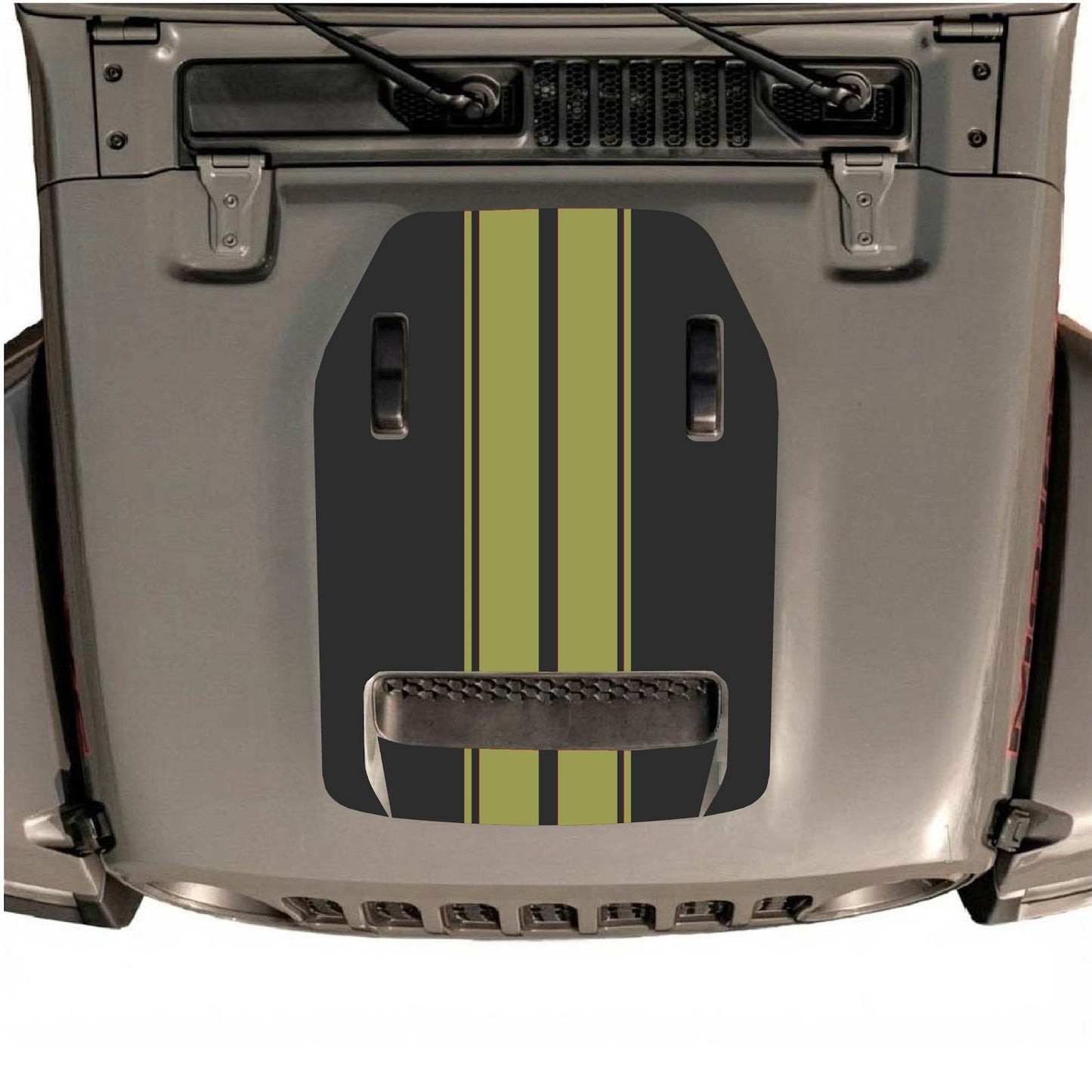 CarCode hood decal for Jeep Wrangler JL/JLU Rubicon 392 and JT Gladiator Mojave 2020-2026, style #12, black and silver design.
