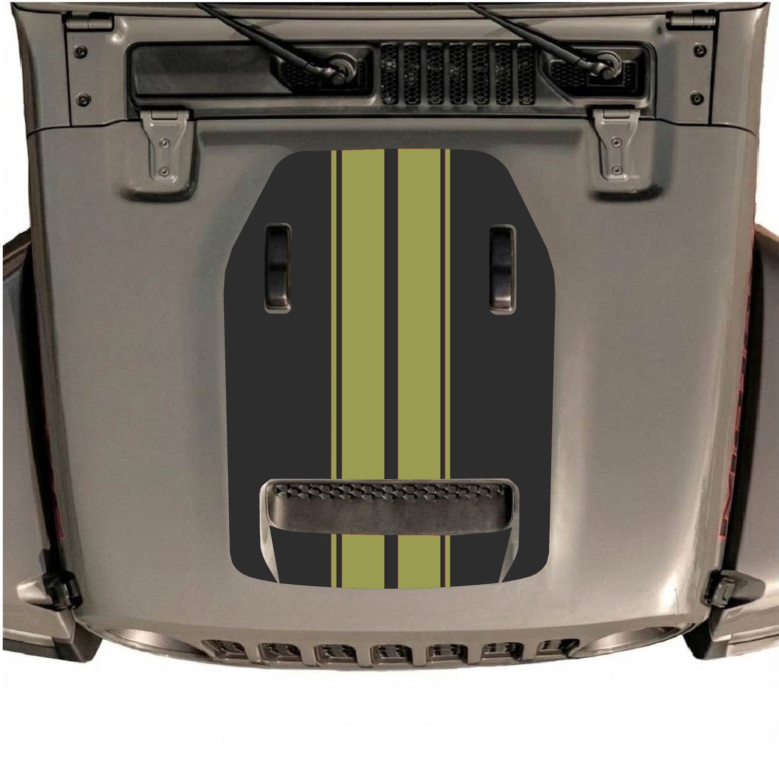 CarCode hood decal for Jeep Wrangler JL/JLU Rubicon 392 and JT Gladiator Mojave 2020-2026, style #12, black and silver design.
