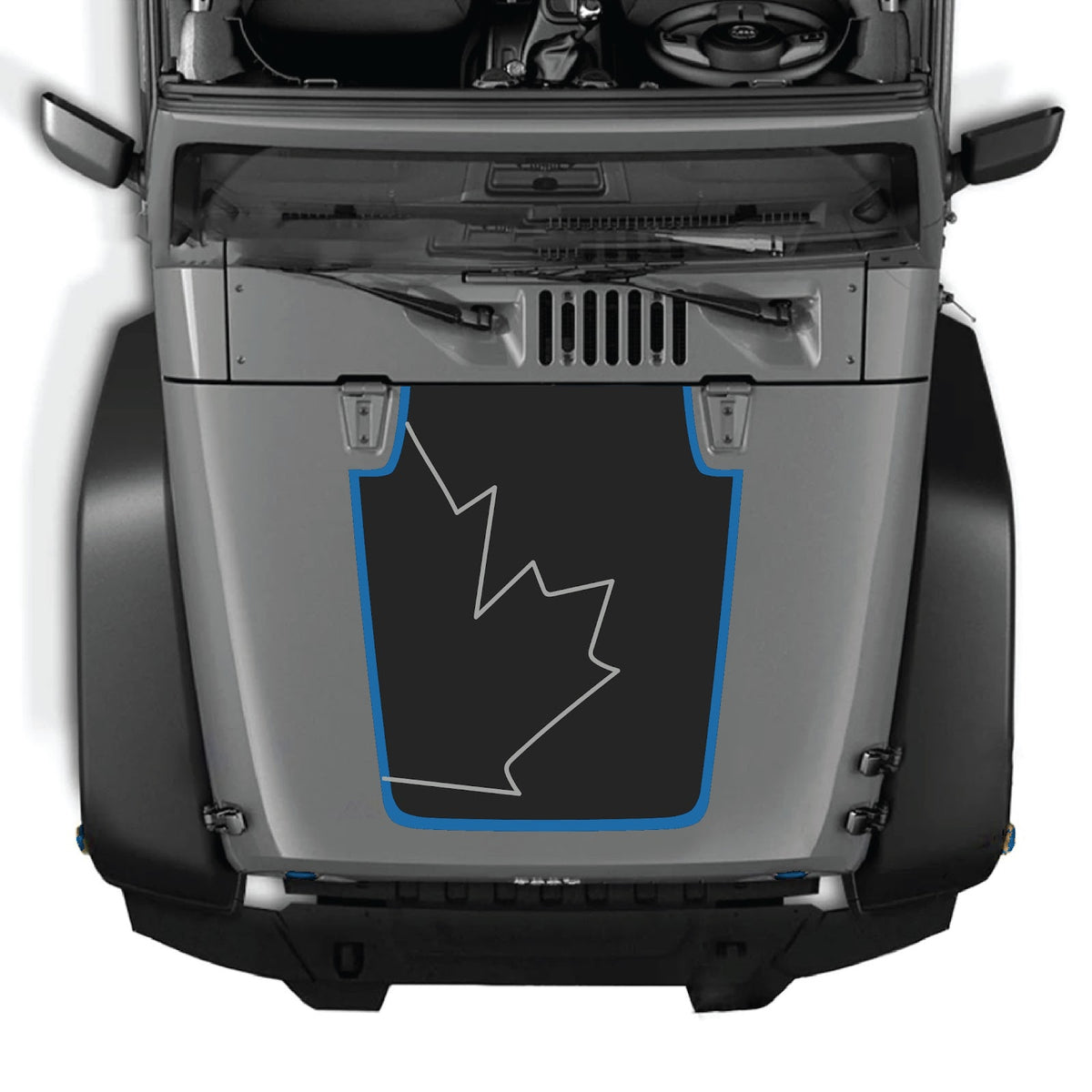Jeep Wrangler JK/JKU hood decal by CarCode, style #69, black and white graphic design on vehicle hood for 2007-2018 models.