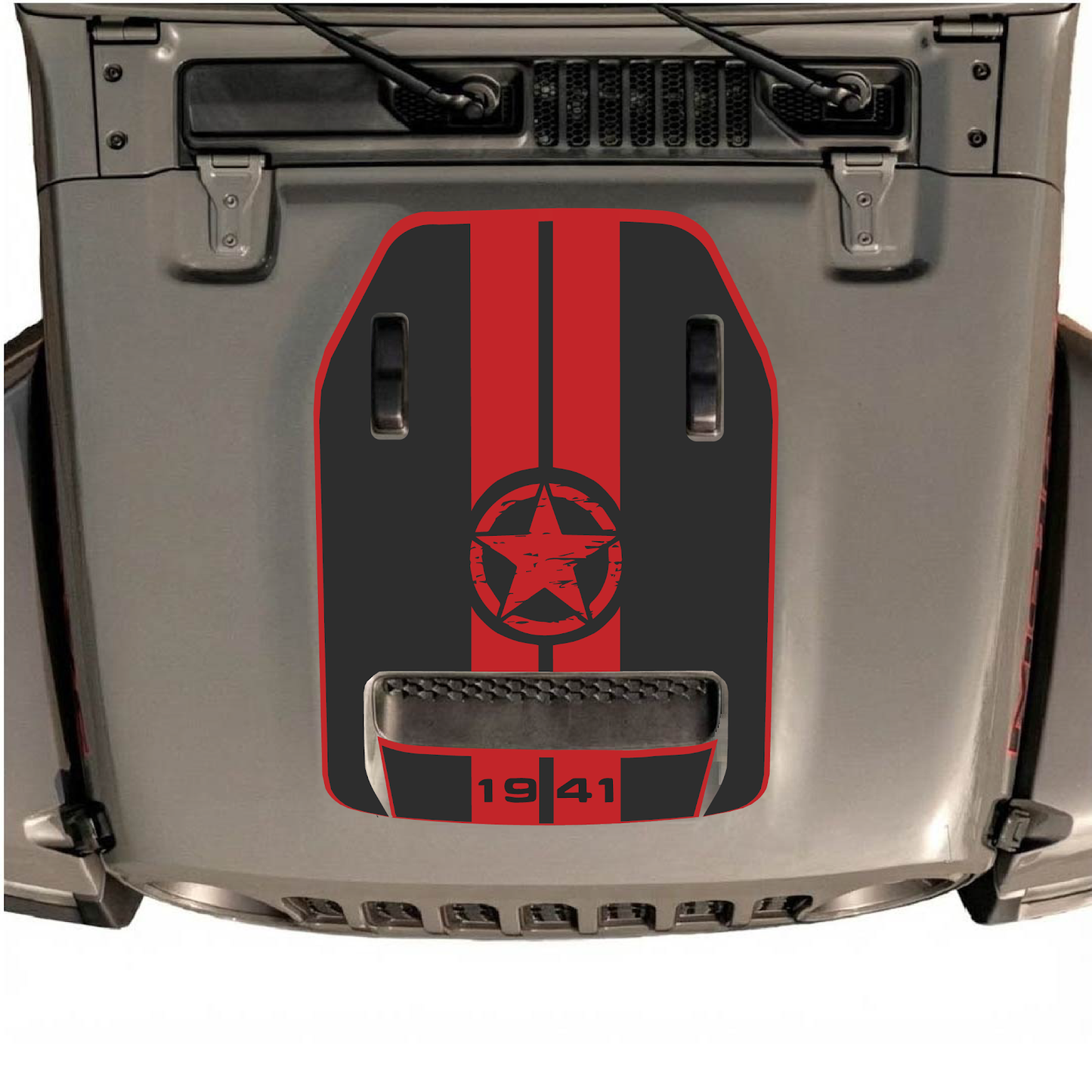 CarCode hood decal for Jeep Wrangler JL/JLU Rubicon 392 and JT Gladiator Mojave 2020-2026, style #05, shown on vehicle hood.