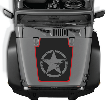 CarCode Jeep Wrangler JK/JKU hood decal Style #78, black and white graphic decal on vehicle hood, 2007-2018 model