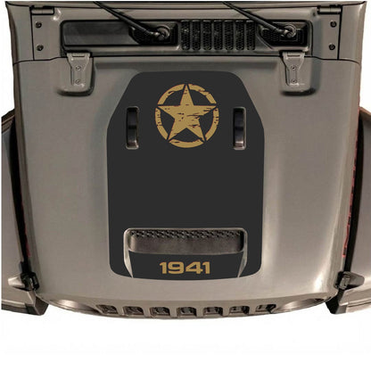 CarCode autocollant de capot pour Jeep Wrangler JL/JLU Rubicon 392 et JT Gladiator Mojave 2020-2026, style #40, présenté sur le capot du véhicule.