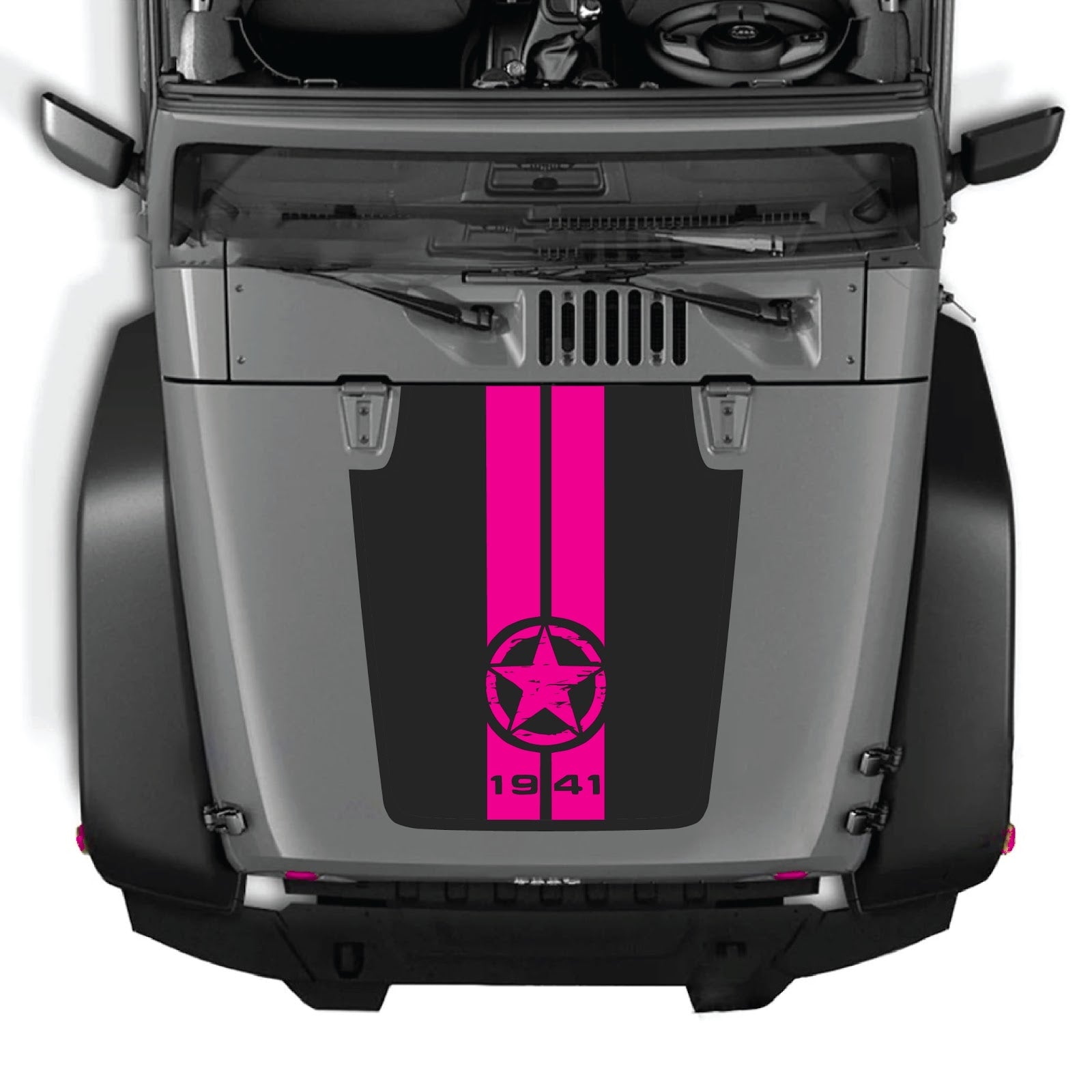 CarCode hood decal for Jeep Wrangler JK/JKU 2007-2018, style #62, visible in black decal design on vehicle's hood.