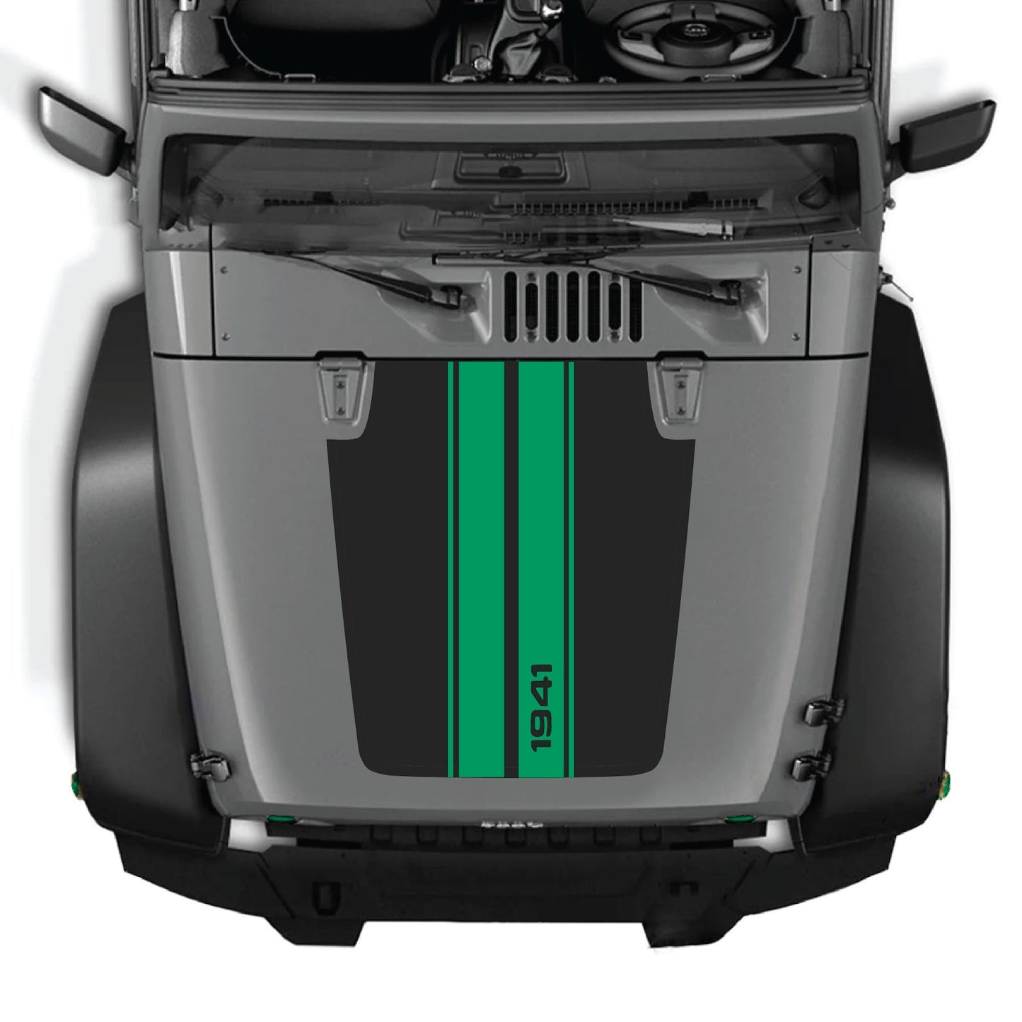 CarCode hood decal for Jeep Wrangler JK/JKU 2007-2018, style #01, featuring a bold, custom design on the vehicle's hood.
