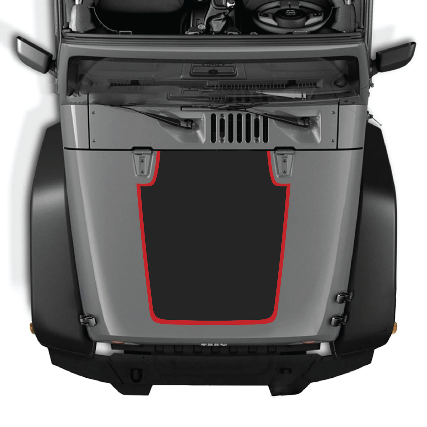 CarCode hood decal for Jeep Wrangler JK/JKU 2007-2018, style #61, black and gray graphic design on vehicle hood