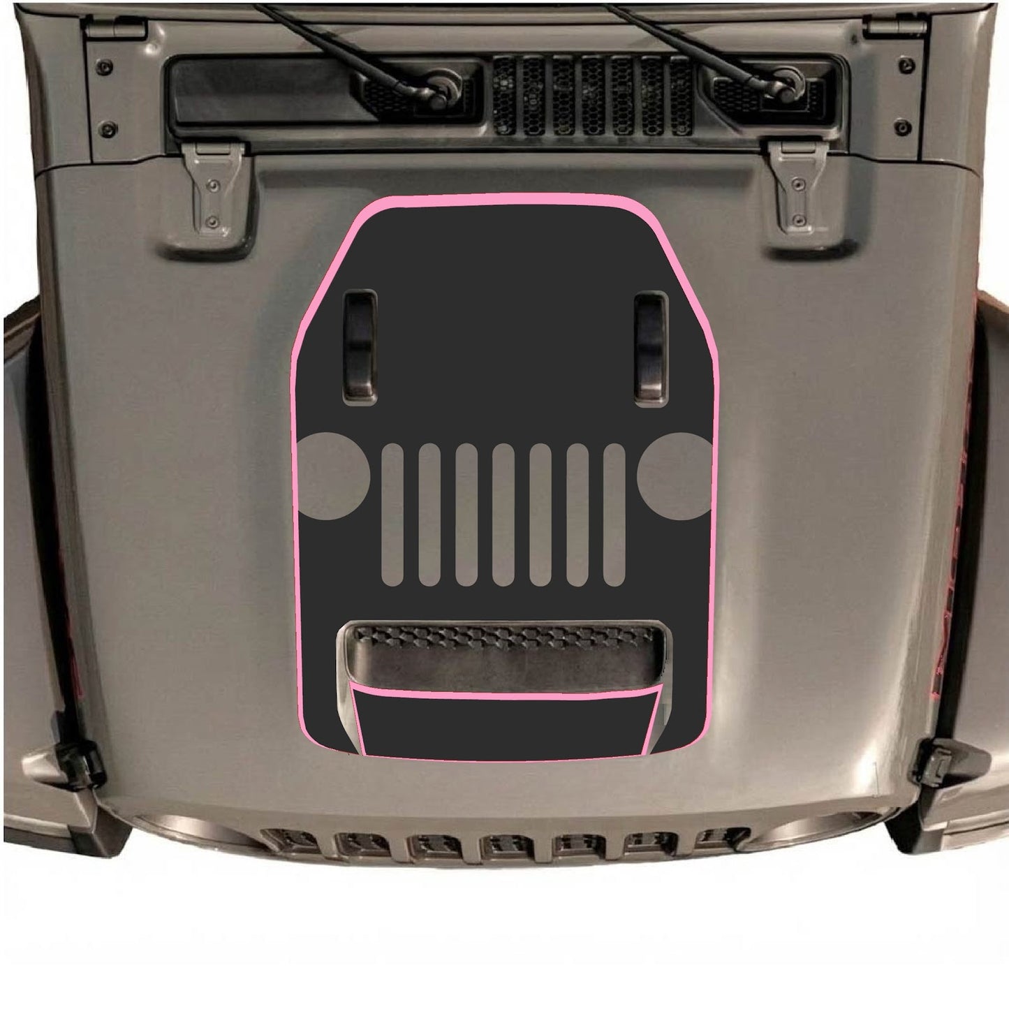 Hood decal for Jeep Wrangler JL/JLU Rubicon 392 and JT Gladiator Mojave, style #69, in black with detailed design.