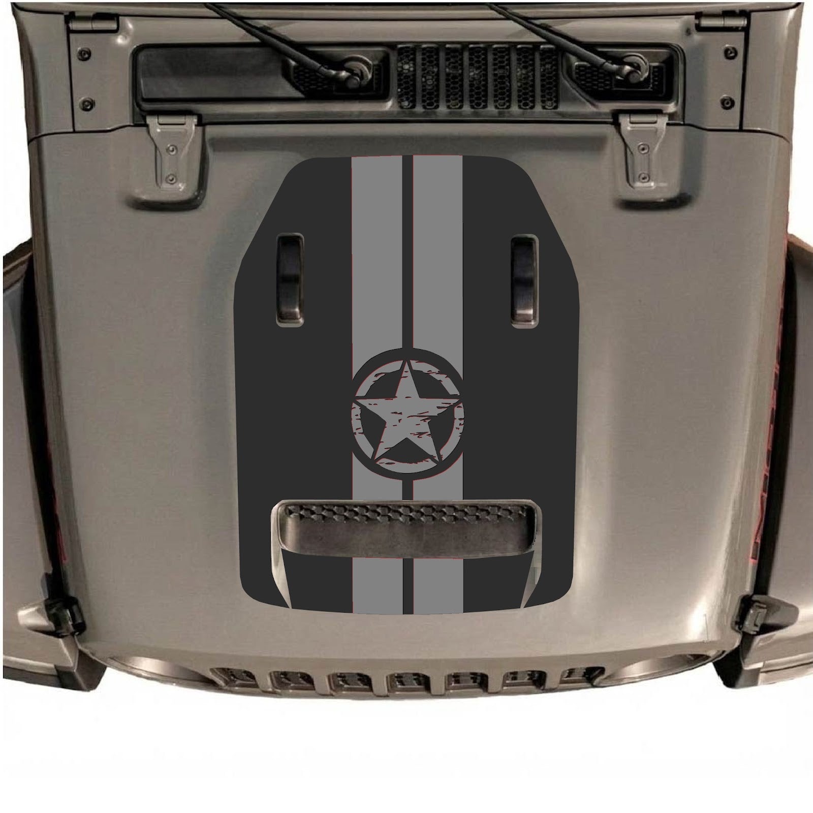 CarCode hood decal for Jeep Wrangler JL/JLU Rubicon 392 and JT Gladiator Mojave 2020-2026, stylish design for vehicle customization.