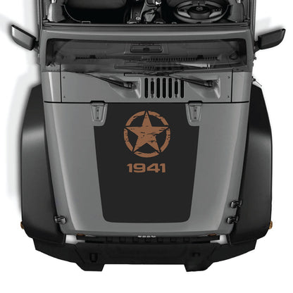 CarCode Jeep Wrangler JK/JKU hood decal in Style #46, black graphic design on vehicle hood for 2007-2018 models.