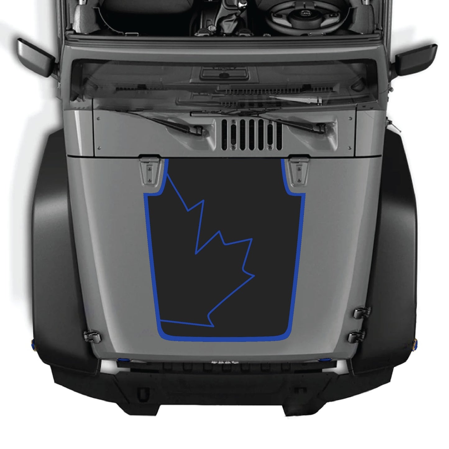 CarCode hood decal for Jeep Wrangler JK/JKU 2007-2018, style #15, black and gray graphic design on the vehicle's hood