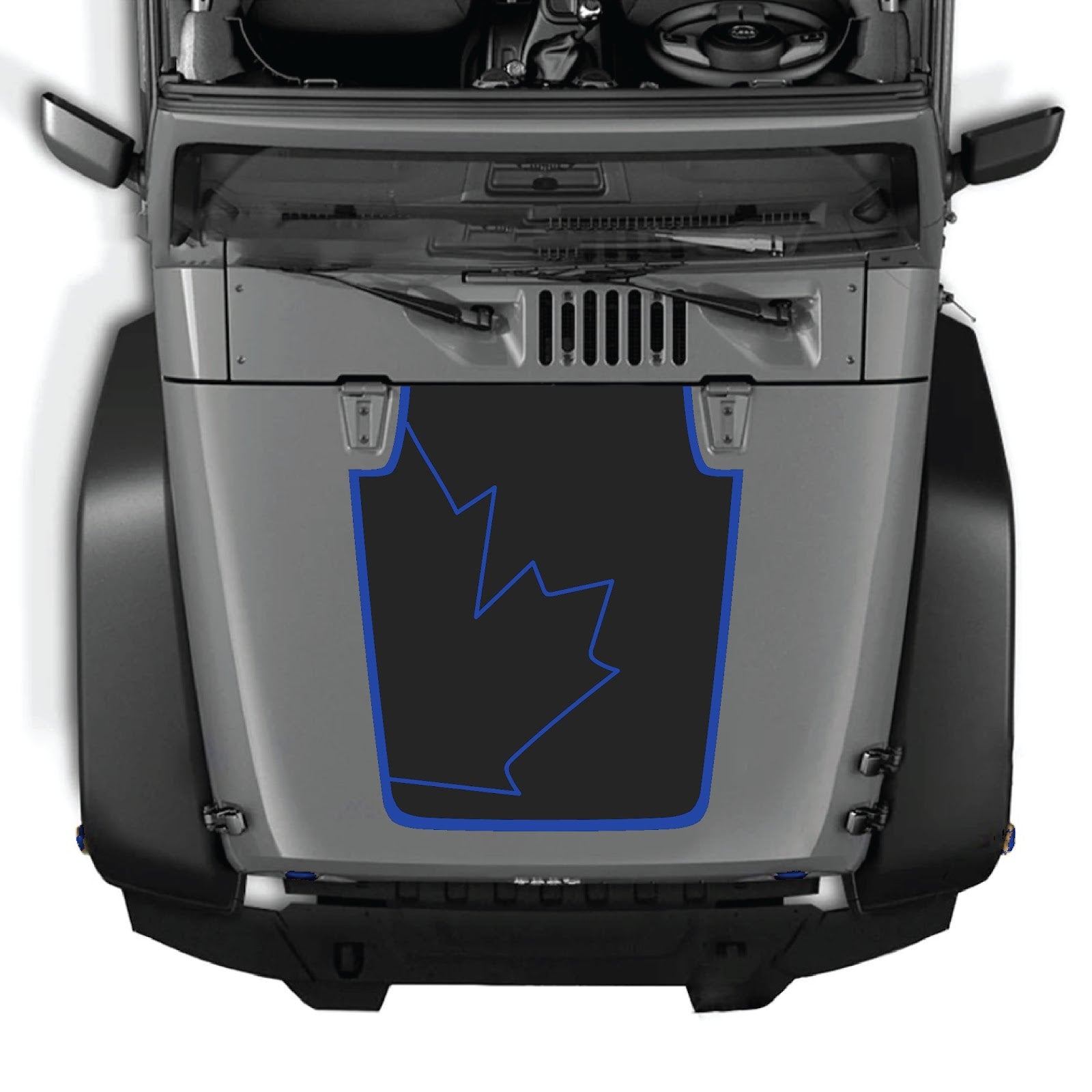 CarCode hood decal for Jeep Wrangler JK/JKU 2007-2018, style #15, black and gray graphic design on the vehicle's hood