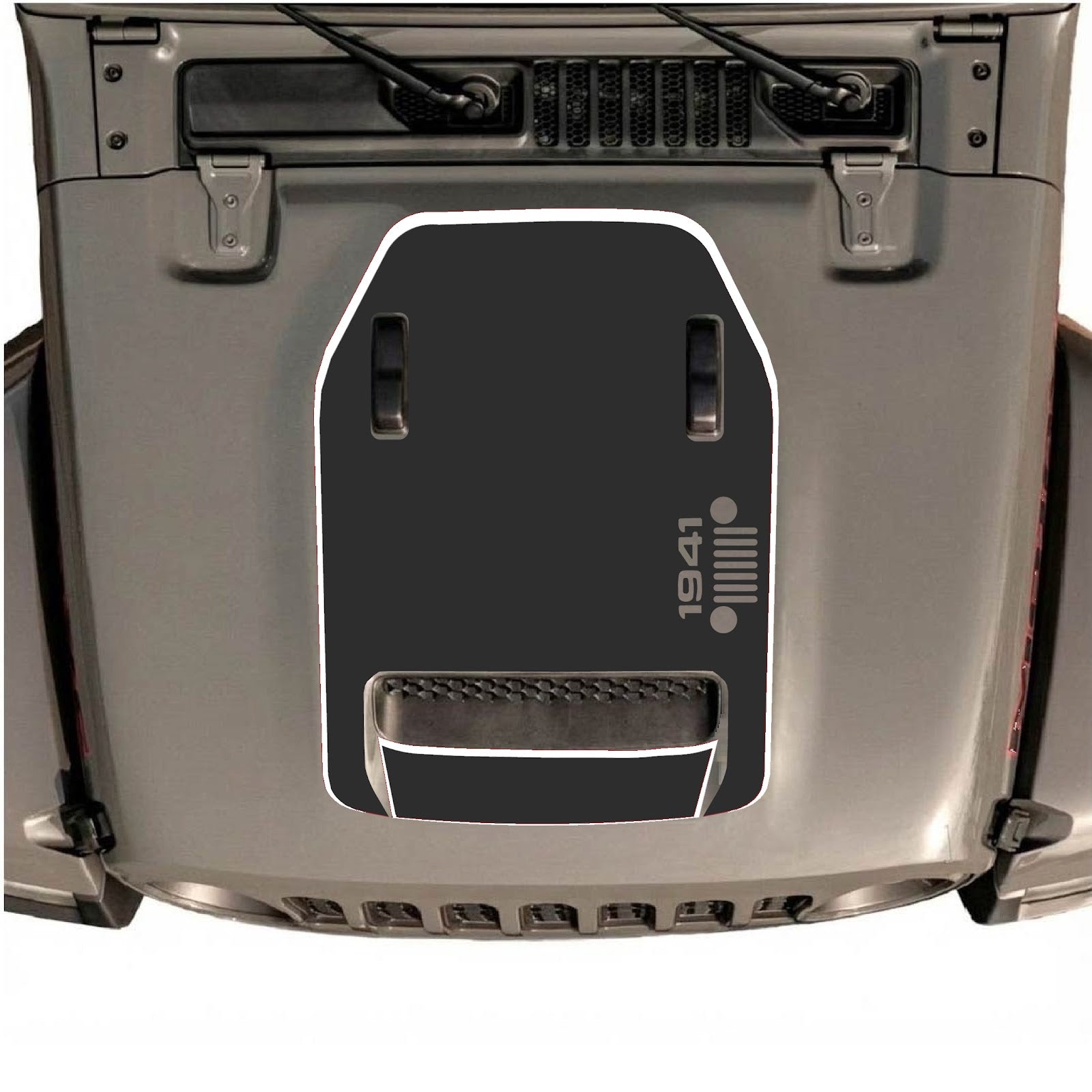 CarCode hood decal for Jeep Wrangler JL/JLU Rubicon 392 and JT Gladiator Mojave 2020-2026 featuring style #96, visible on vehicle hood.