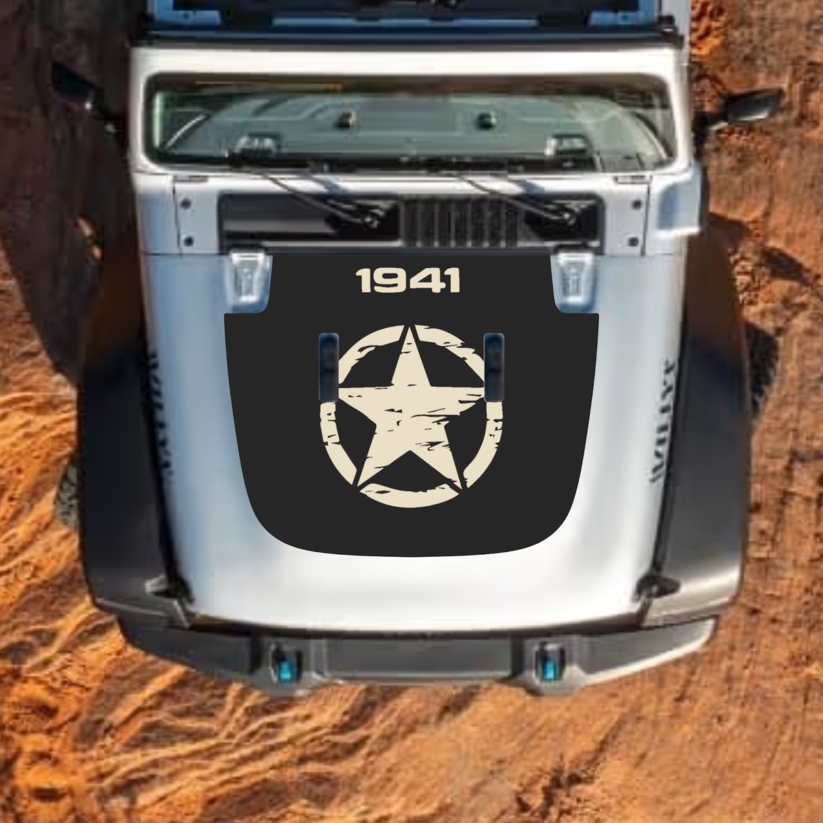 CarCode Jeep Wrangler JL Gladiator JT hood decal, stylish standard hood decal for 2018+ models with bold design.