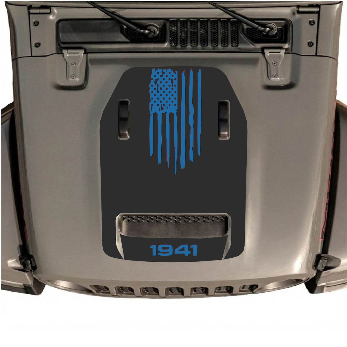 CarCode autocollant de capot pour Jeep Wrangler JL/JLU Rubicon 392 et JT Gladiator Mojave 2020-2026, style #30, présenté sur le capot du véhicule.