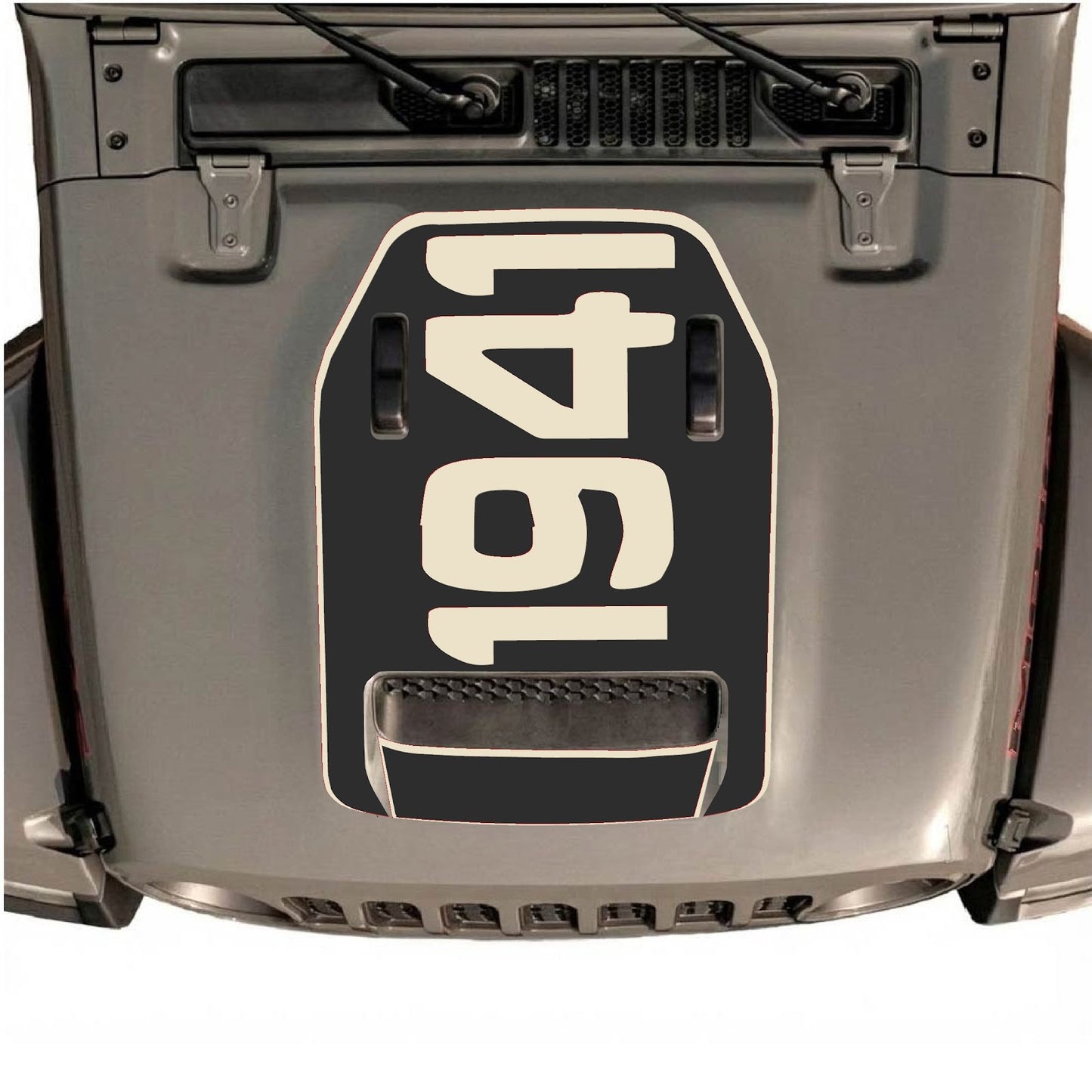 CarCode hood decal for Jeep Wrangler JL/JLU Rubicon 392 and Gladiator Mojave 2020-2026, style #01, shown on vehicle hood.