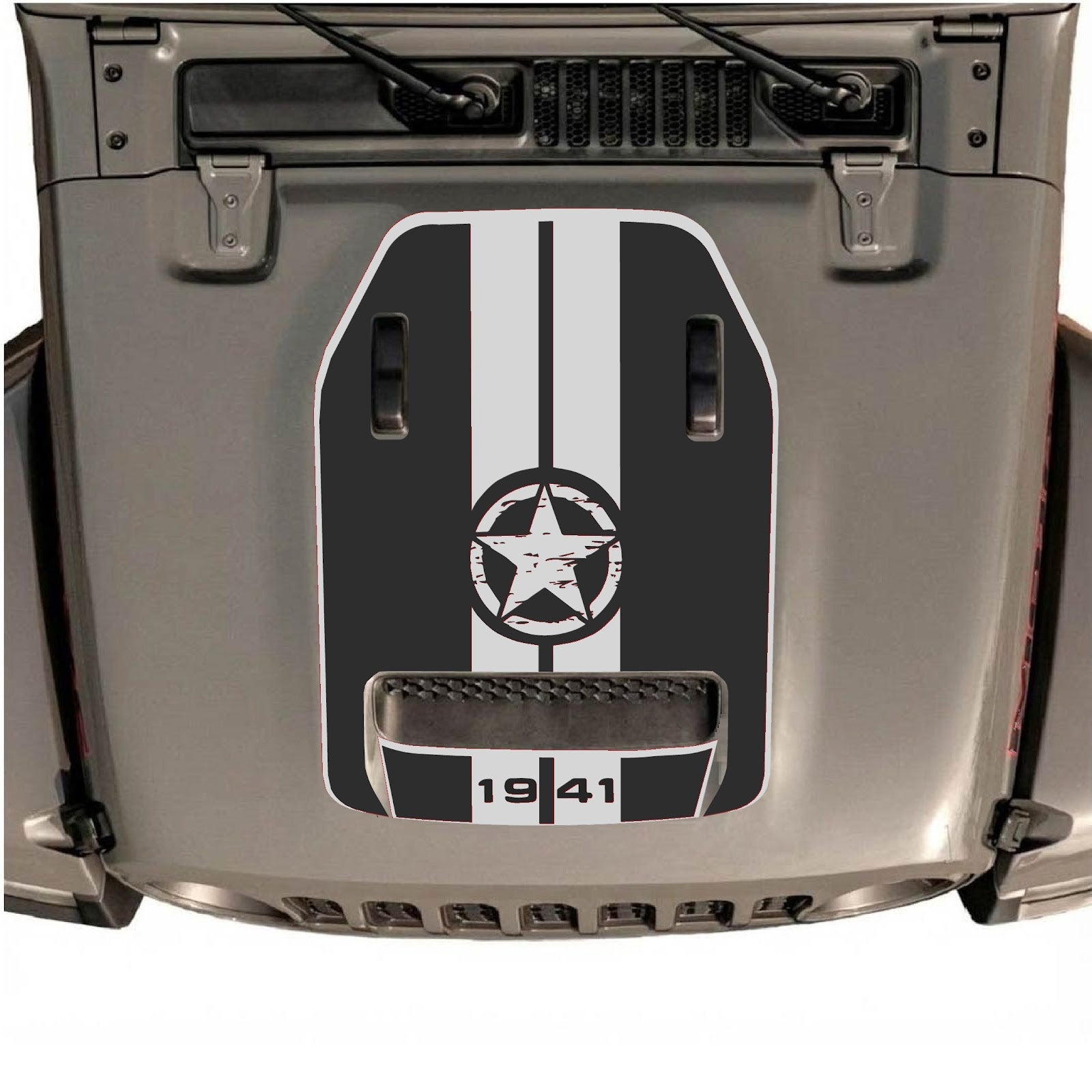 CarCode hood decal for Jeep Wrangler JL/JLU Rubicon 392 and JT Gladiator Mojave 2020-2026, style #05, shown on vehicle hood.