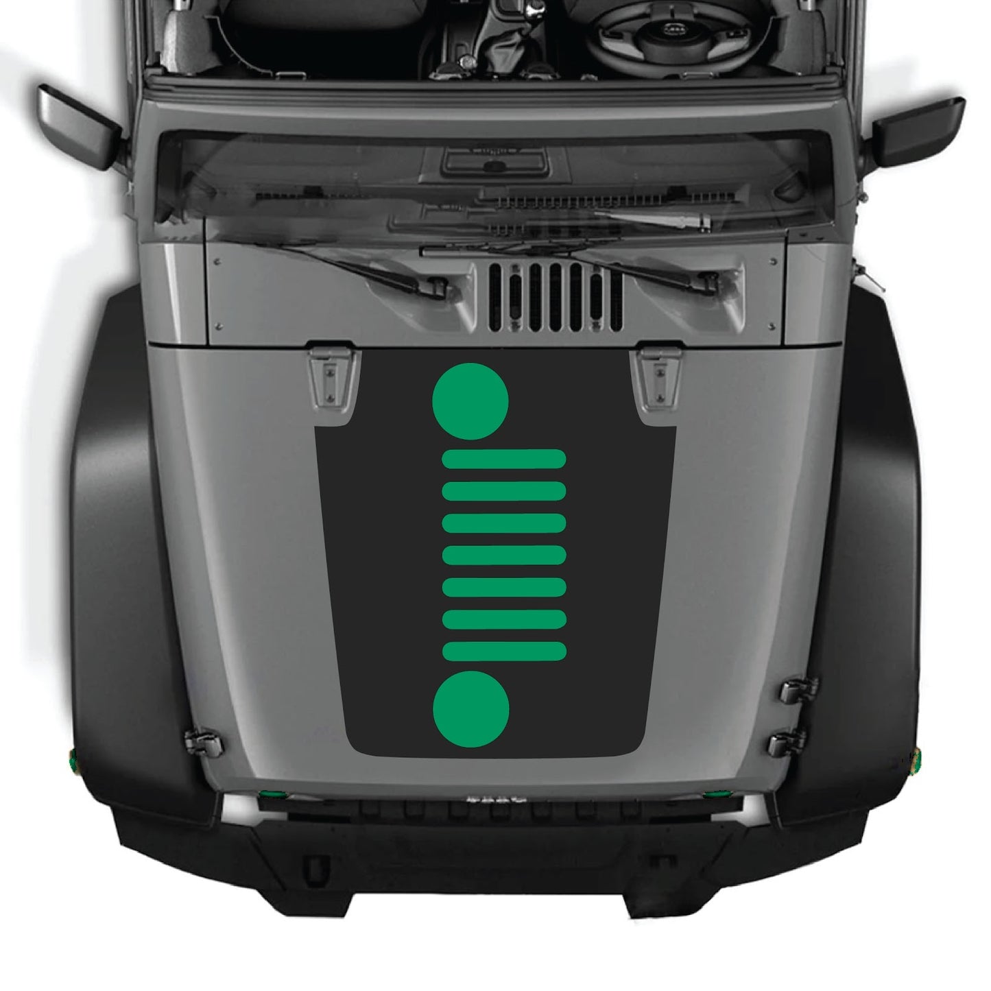 CarCode Jeep Wrangler JK/JKU hood decal in style #51, black and white graphic design on the vehicle's hood.