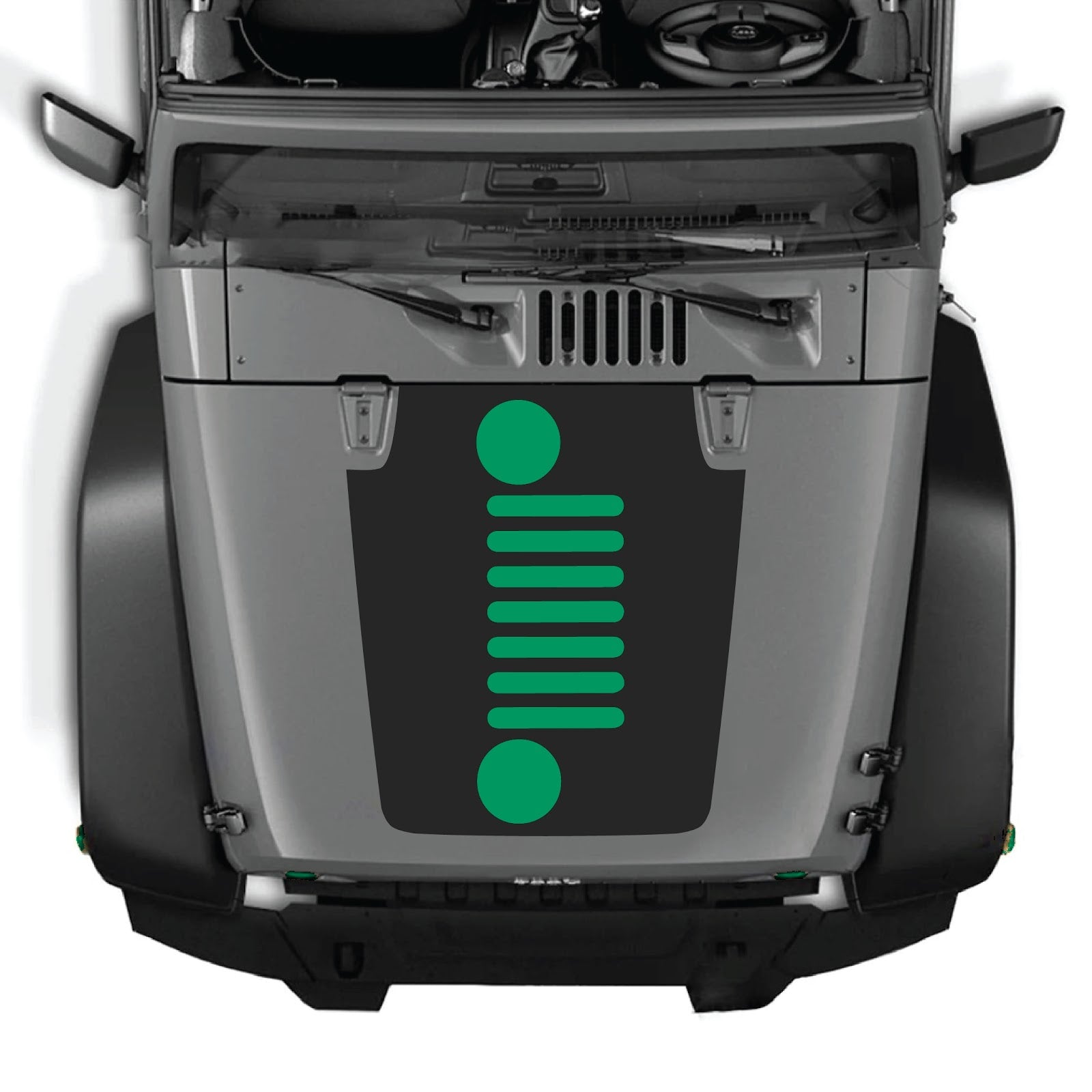 CarCode Jeep Wrangler JK/JKU hood decal in style #51, black and white graphic design on the vehicle's hood.