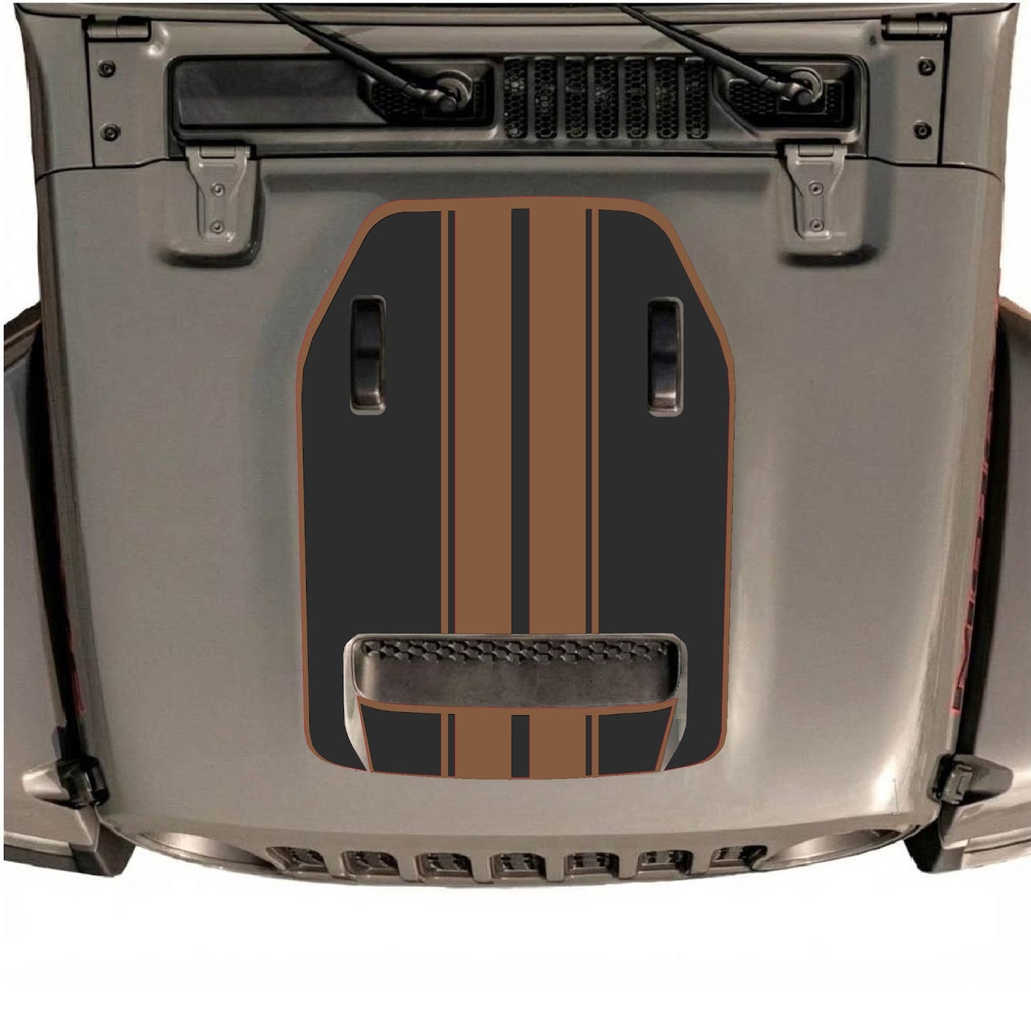 Jeep Wrangler JL/JLU Rubicon 392 hood decal by CarCode, Style #11, in black with bold graphic design on vehicle hood.