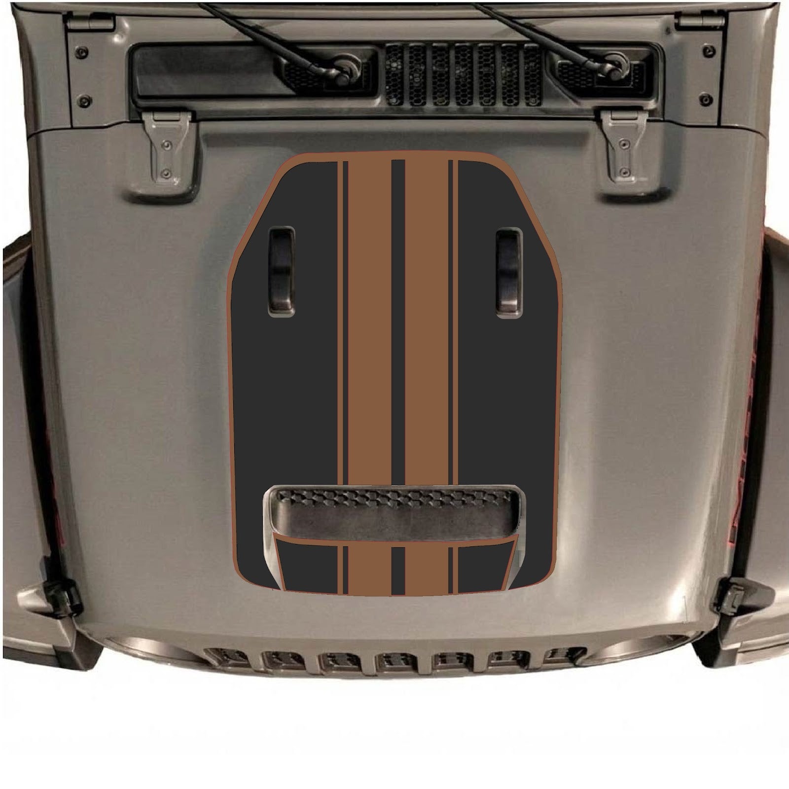 Jeep Wrangler JL/JLU Rubicon 392 hood decal by CarCode, Style #11, in black with bold graphic design on vehicle hood.