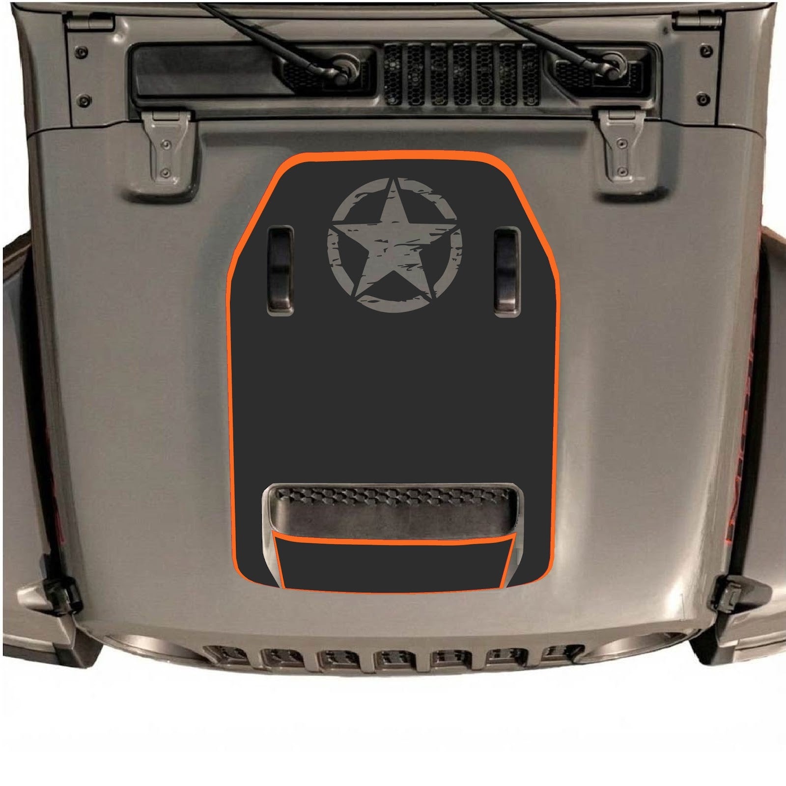 CarCode hood decal for Jeep Wrangler JL/JLU Rubicon 392 and JT Gladiator Mojave 2020-2026, style #89, black and silver design.