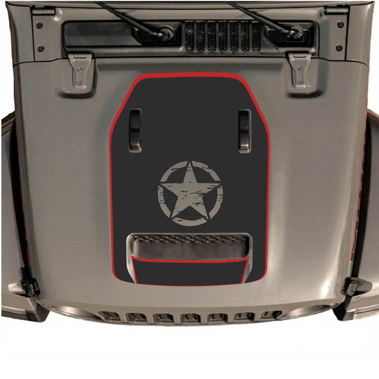 CarCode hood decal for Jeep Wrangler JL/JLU Rubicon 392 and JT Gladiator Mojave 2020-2026, style #91, black graphic design on hood