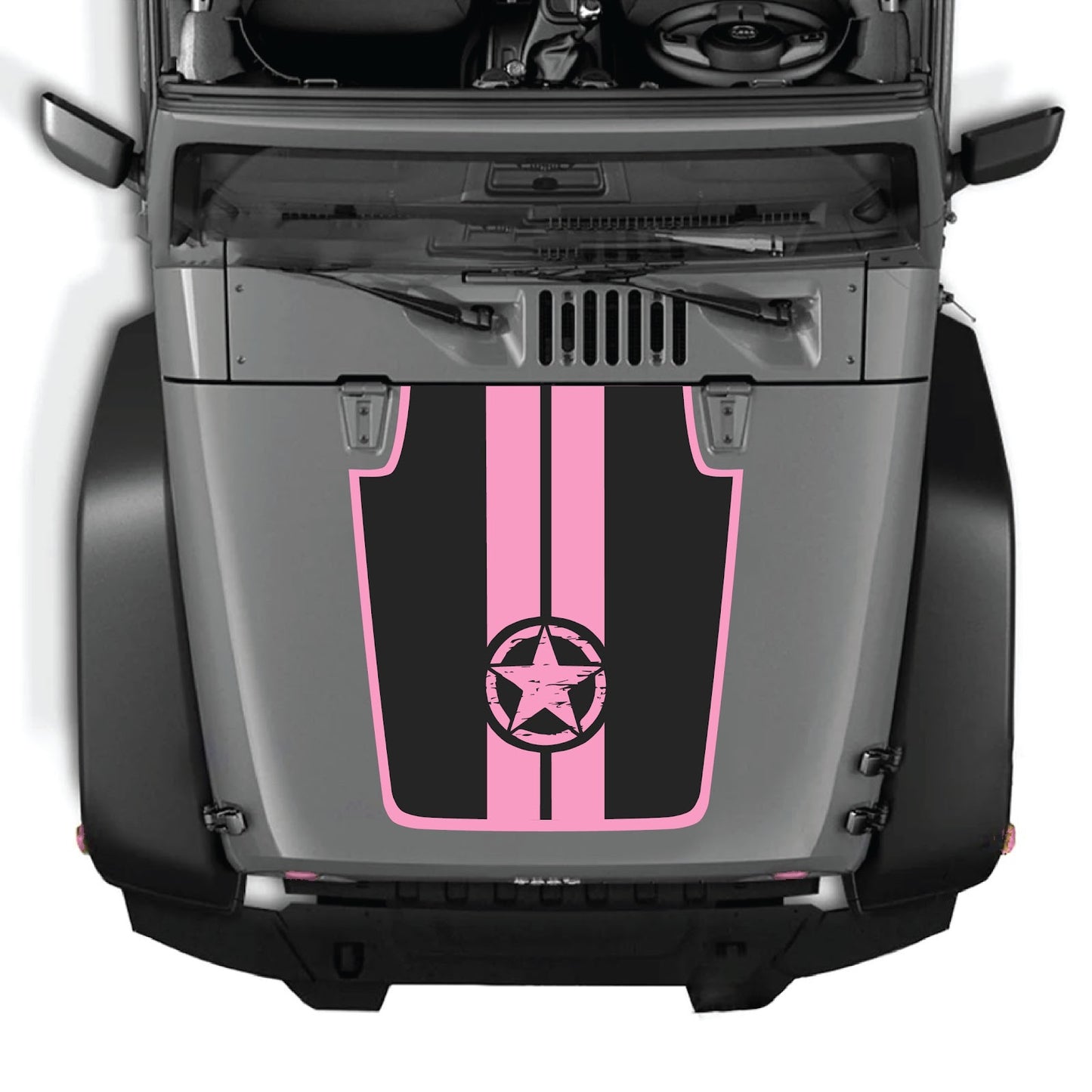 CarCode hood decal for Jeep Wrangler JK/JKU 2007-2018, style #42, shown on hood with black and white design.