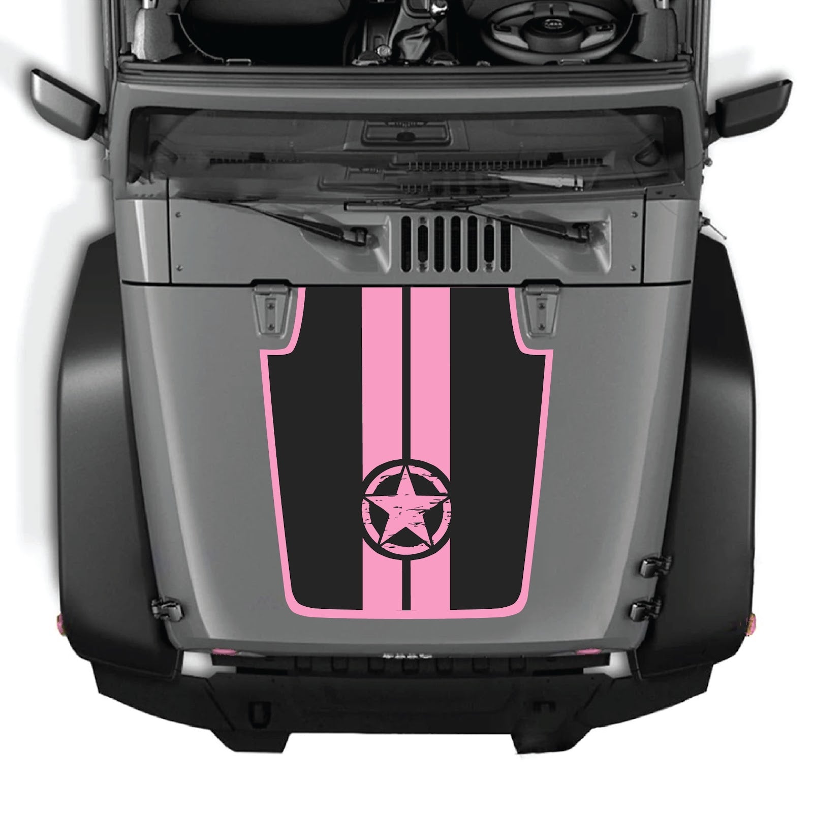 CarCode hood decal for Jeep Wrangler JK/JKU 2007-2018, style #42, shown on hood with black and white design.