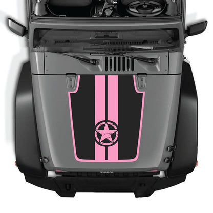CarCode hood decal for Jeep Wrangler JK/JKU 2007-2018, style #42, shown on hood with black and white design.