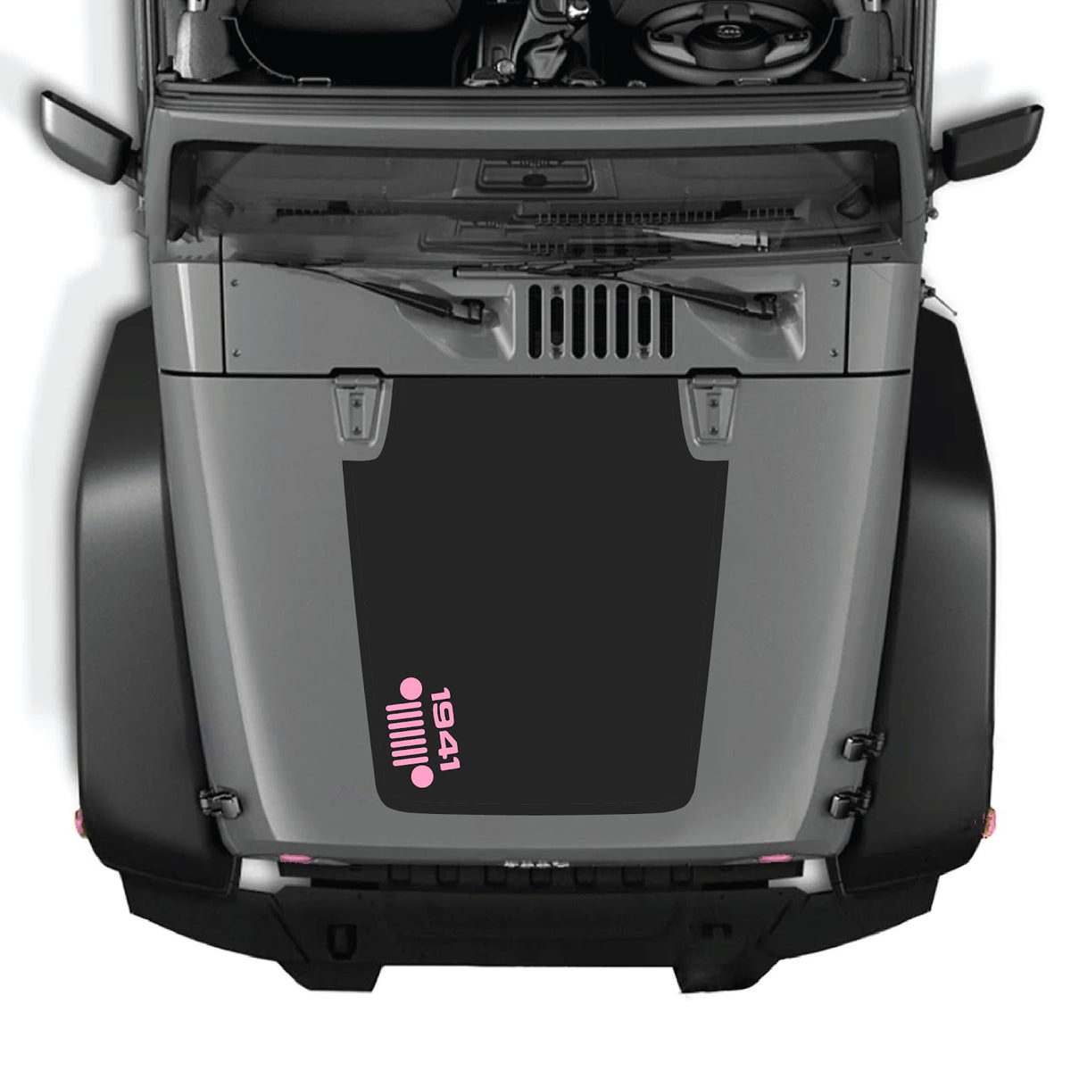 Jeep Wrangler JK/JKU hood decal by CarCode, style #57, black and gray graphic design on vehicle hood for 2007-2018 models.