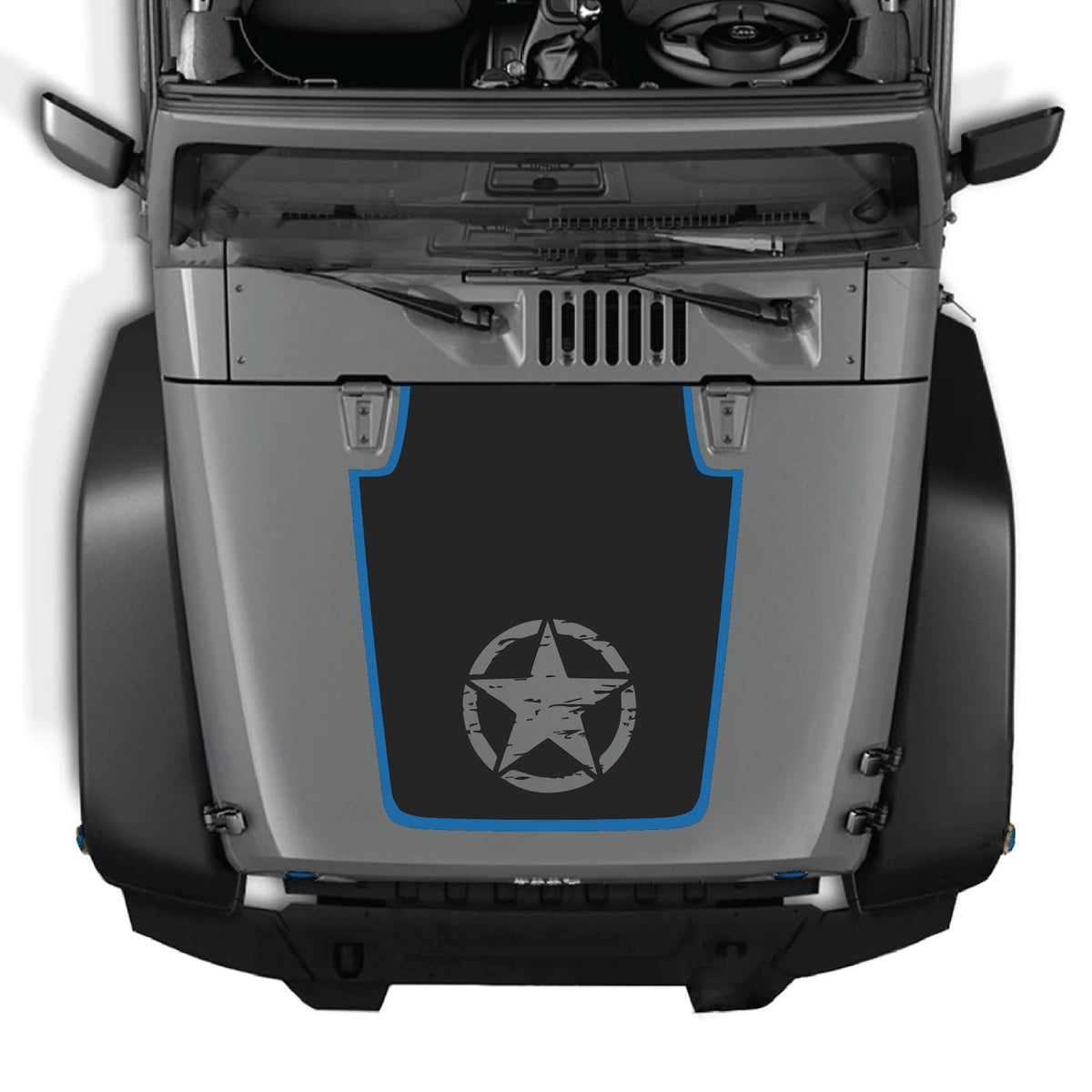 Jeep Wrangler JK/JKU hood decal by CarCode, style #75, black graphic design on vehicle hood for customized off-road look