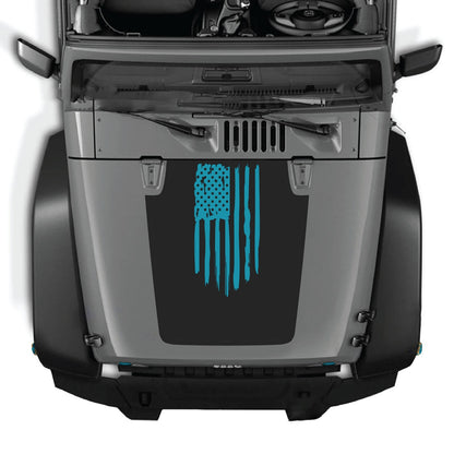 CarCode Jeep Wrangler JK/JKU hood decal Style #03, black graphic sticker on silver hood, for 2007-2018 models.