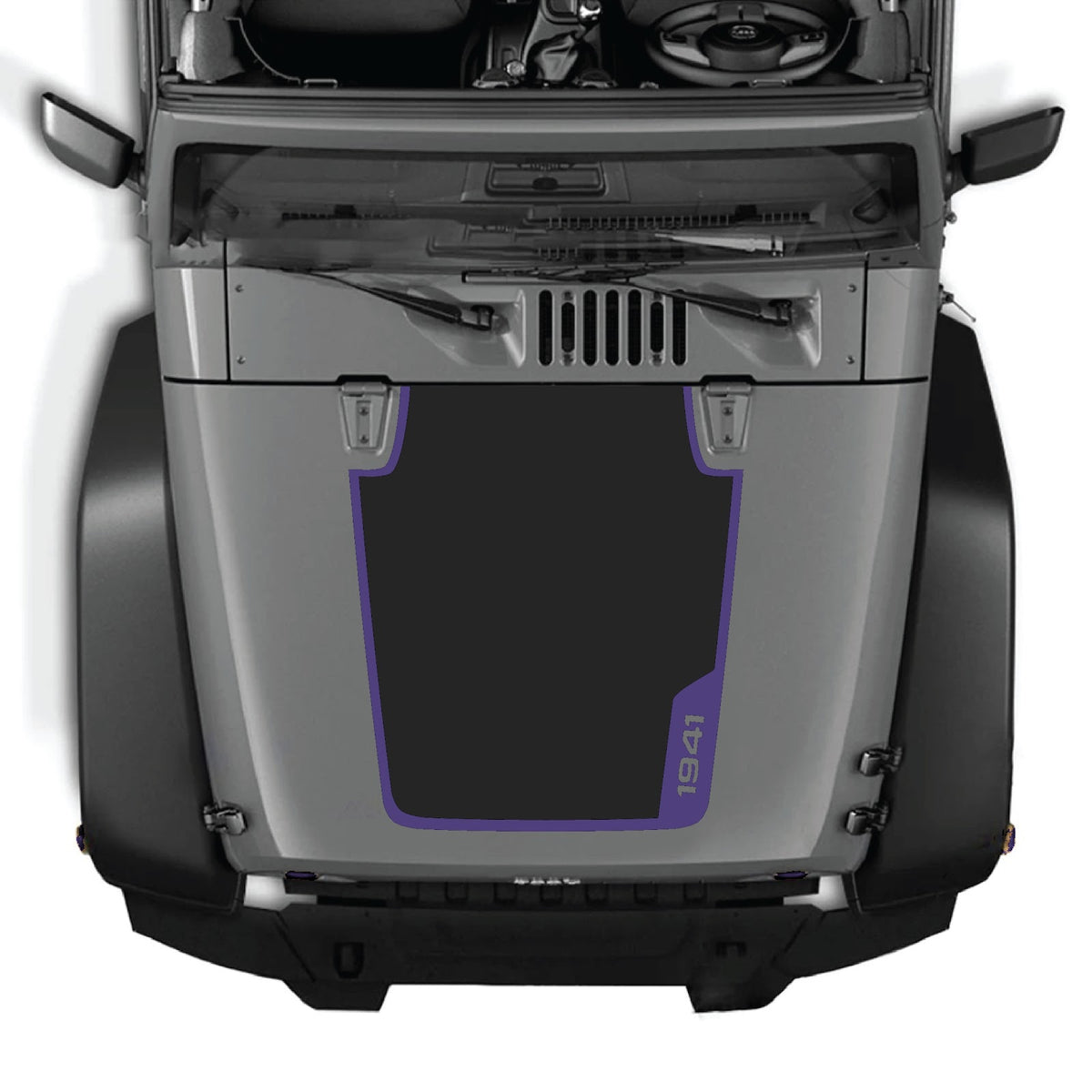 CarCode Jeep Wrangler JK/JKU hood decal style #84, black decal with intricate design on a 2007-2018 Jeep Wrangler hood.