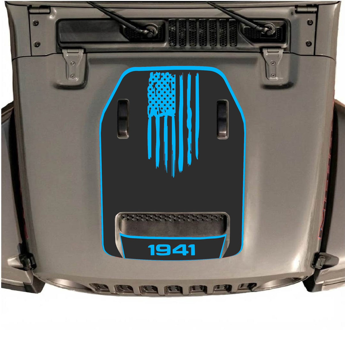 CarCode hood decal for Jeep Wrangler JL/JLU Rubicon 392 and JT Gladiator Mojave 2020-2026, style #29, shown on vehicle hood.