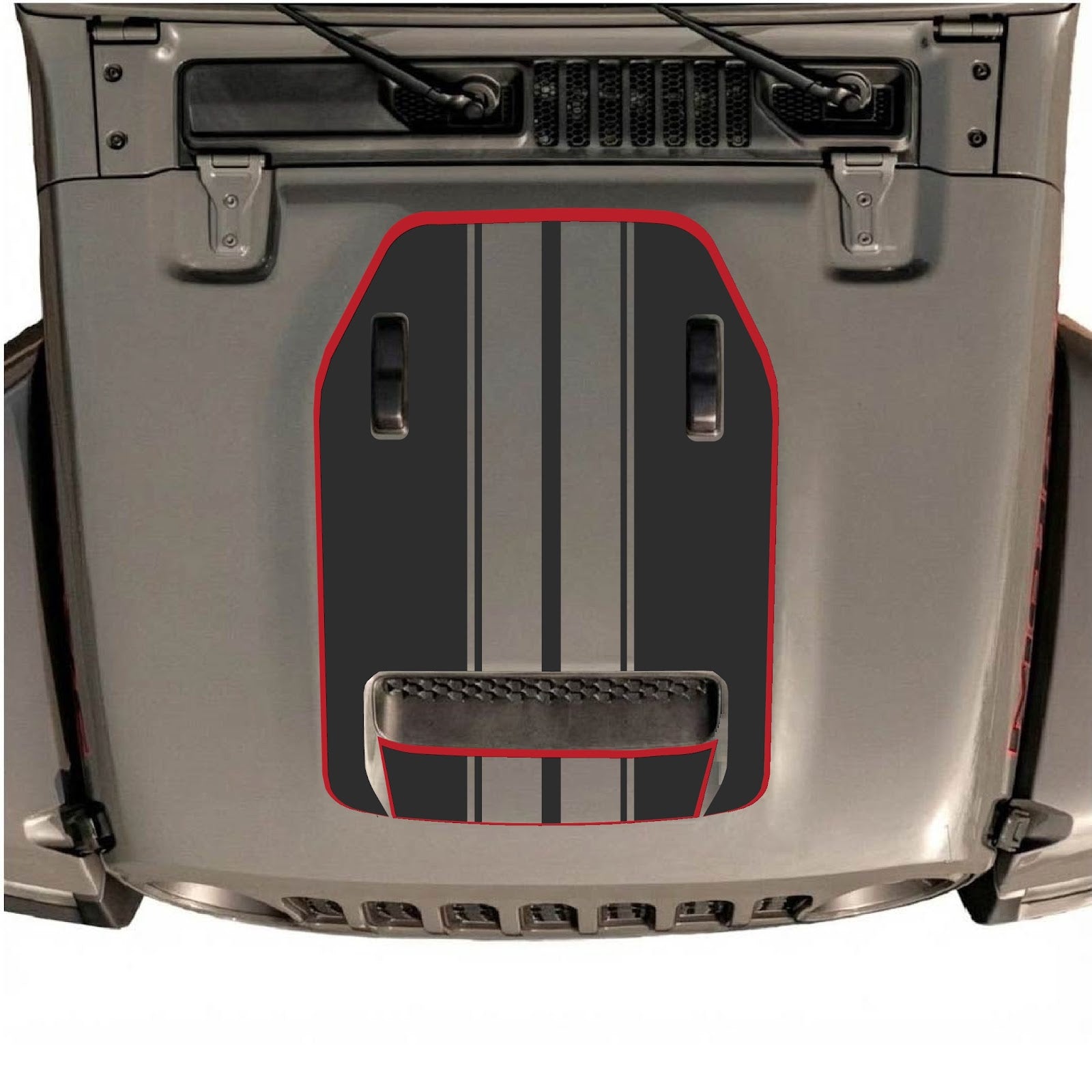 CarCode Jeep Wrangler JL/JLU Rubicon 392 and Gladiator Mojave hood decal in style #74, applied on vehicle hood.