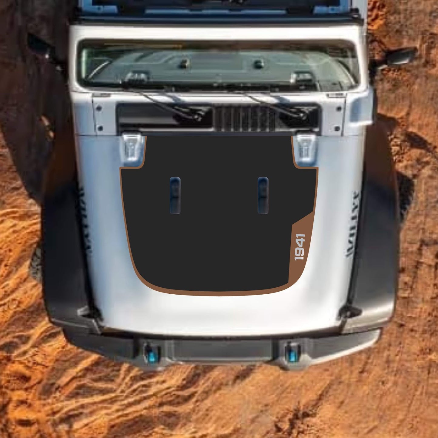 CarCode Jeep Wrangler JL and Gladiator JT hood decal in black with stylish design, suitable for 2018+ models.