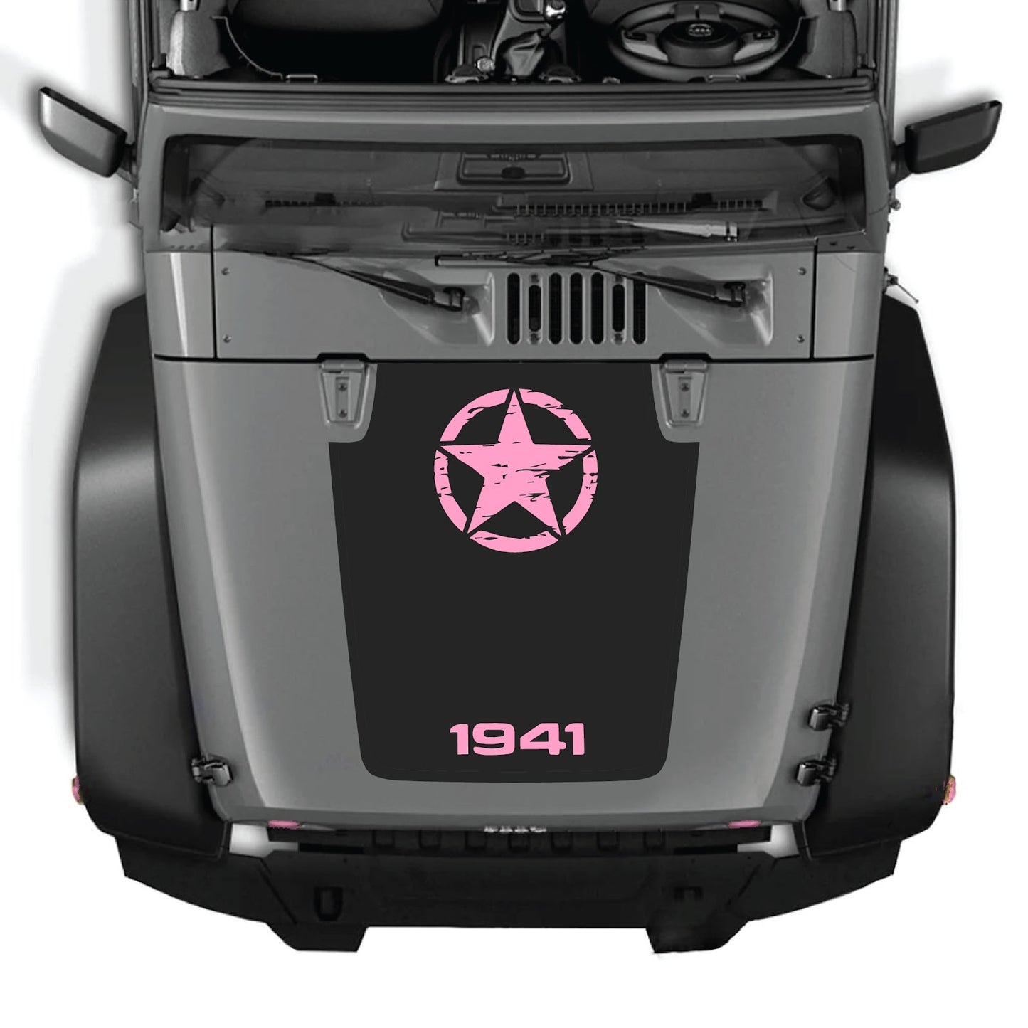 CarCode Jeep Wrangler JK/JKU hood decal style #64, black and white graphic sticker applied to vehicle's hood for custom look.