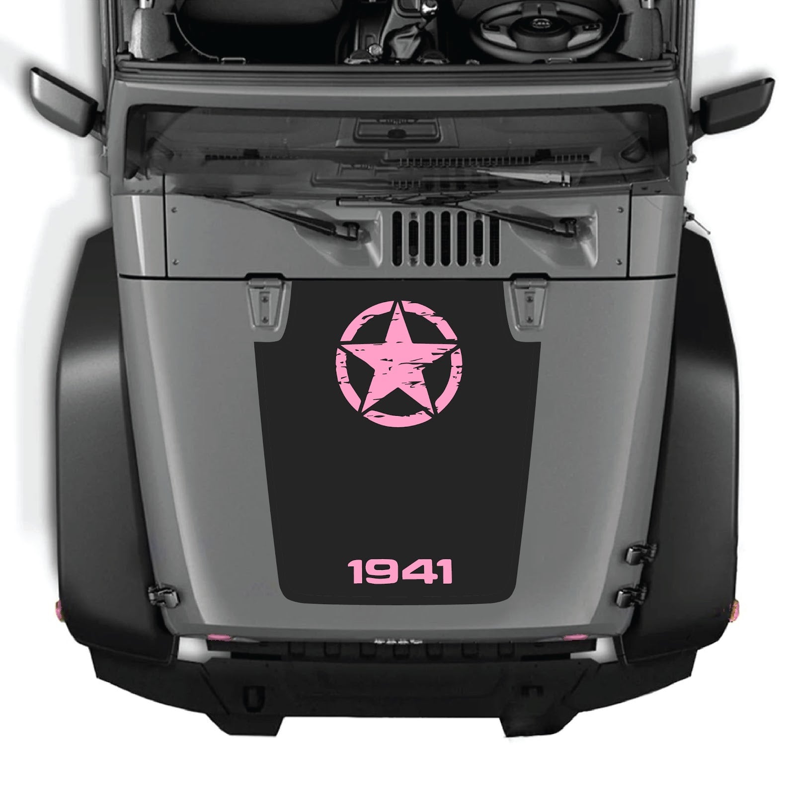 CarCode Jeep Wrangler JK/JKU hood decal style #64, black and white graphic sticker applied to vehicle's hood for custom look.