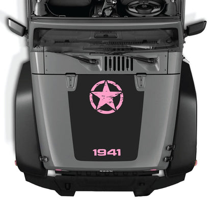 CarCode Jeep Wrangler JK/JKU hood decal style #64, black and white graphic sticker applied to vehicle's hood for custom look.
