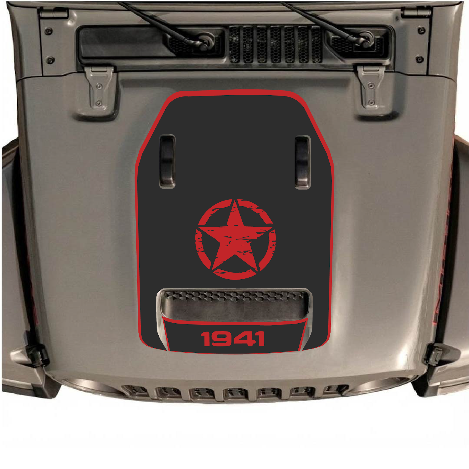 CarCode hood decal for Jeep Wrangler JL/JLU Rubicon 392 and Gladiator Mojave 2020-2026, style #43, shown on vehicle hood.