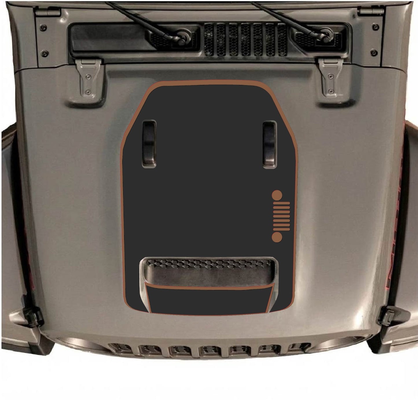 CarCode hood decal for Jeep Wrangler JL/JLU Rubicon 392 and JT Gladiator Mojave 2020-2026, style #57, shown on vehicle hood.