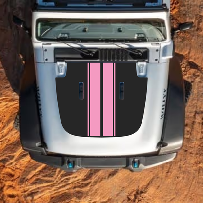 CarCode hood decal for Jeep Wrangler JL, JLU, Gladiator JT, standard hood style, 2018+ model, black graphic design.