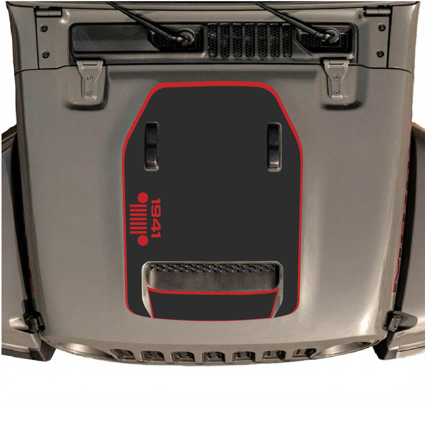 CarCode hood decal for Jeep Wrangler JL/JLU Rubicon 392 and JT Gladiator Mojave 2020-2026, style #51, shown on vehicle hood.