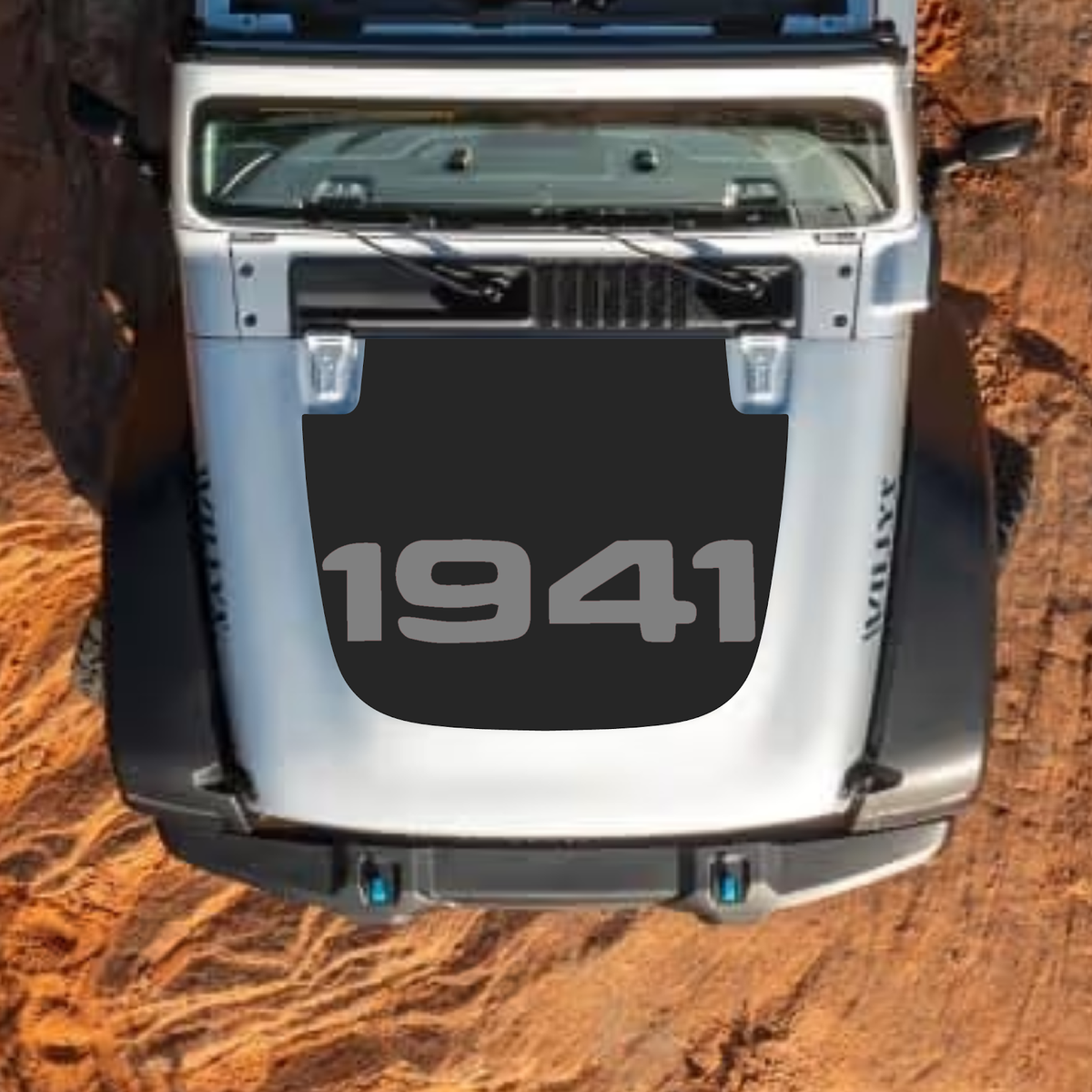 CarCode hood decal for Jeep Wrangler JL, JLU, Gladiator JT, 2018+ Standard Hood style #04, black graphic design.