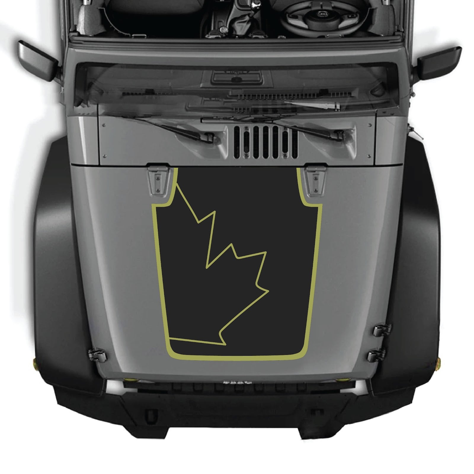 Jeep Wrangler JK/JKU hood decal by CarCode, Style #15, black and white graphic design on vehicle hood, 2007-2018 model.