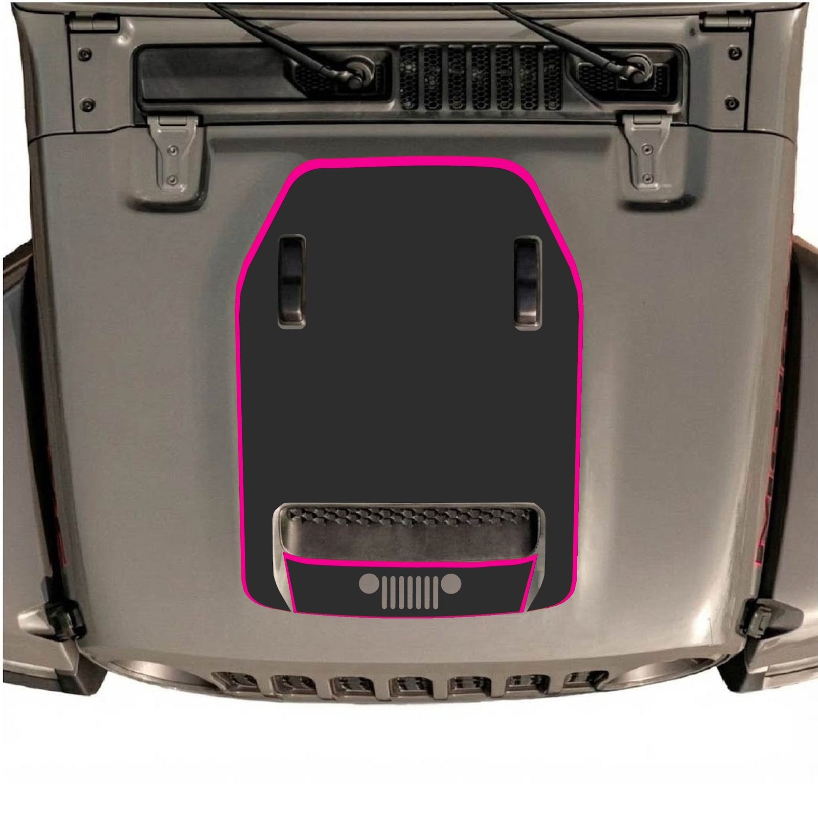 Jeep Wrangler JL/JLU Rubicon 392 or JT Gladiator Mojave hood decal by CarCode, style #99, black and gray graphic design on hood