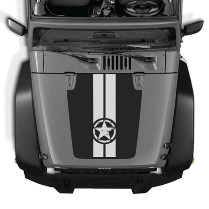 CarCode Jeep Wrangler JK/JKU hood decal Style #41, black and gray graphic design on vehicle hood, 2007-2018 model fit.