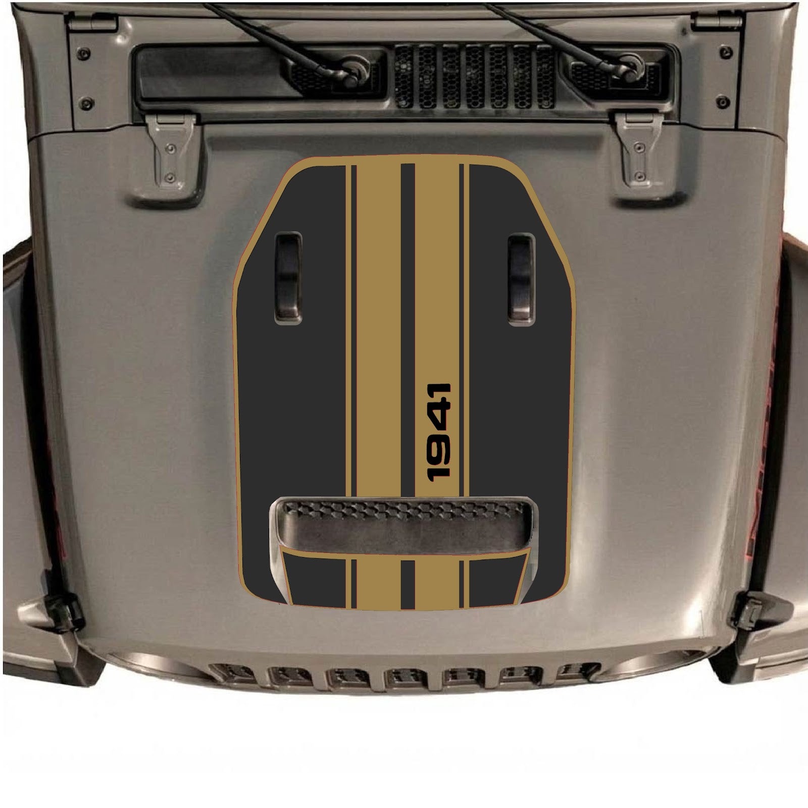 CarCode hood decal for Jeep Wrangler JL/JLU Rubicon 392 and JT Gladiator Mojave 2020-2026, style #07, shown on vehicle hood.