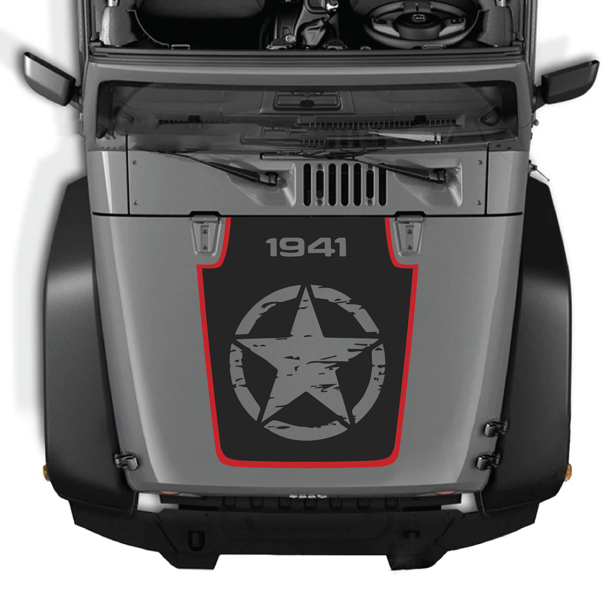 CarCode Jeep Wrangler JK/JKU hood decal style #79, black graphic sticker for 2007-2018 Jeep Wrangler exterior customization